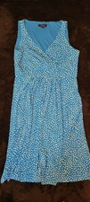 Chaps Women’s Blue/White V-Neck Polka Dot A Line Dress Size Medium Sleeveless 