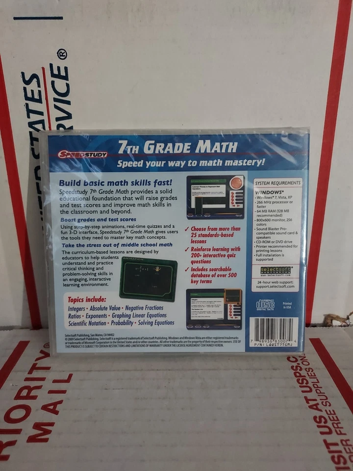 Nuevo CD-ROM Selectsoft Publishing Estudio Rápido 7º Grado Matemáticas, PC y Mac #162h Foto 2 de 2