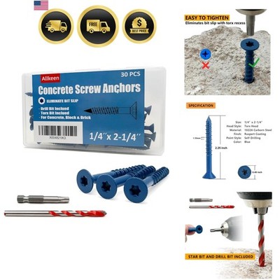 1/4'' x 2-1/4'' Concrete Screws, Anchoring to Masonry, Brick, Block, Cement or ...