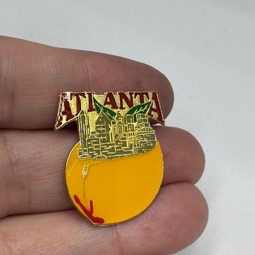 Vintage Atlanta Skyline Peach Lapel Pin Souvenir Enamel Georgia Travel Badge