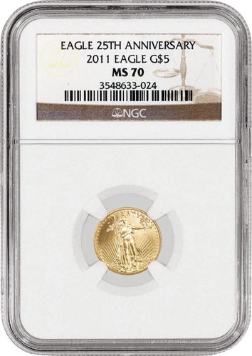 2011 $5 1/10 oz American Gold Eagle NGC 25th Anniversary MS70 Uncirculated Coin