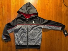 Nike Air Jordan Jumpman Black Red Hooded Jacket Therma-Fit Fleece Boy s Sz 5 70