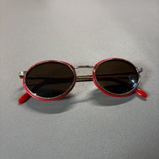 Vintage Round Oval Sunglasses Red Frame Mid Mod Versace Style 70s