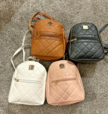 GIRLS KIDS LADIES MINI BACKPACK FAUX LEATHER PINK BROWN BLACK WHITE NEW 