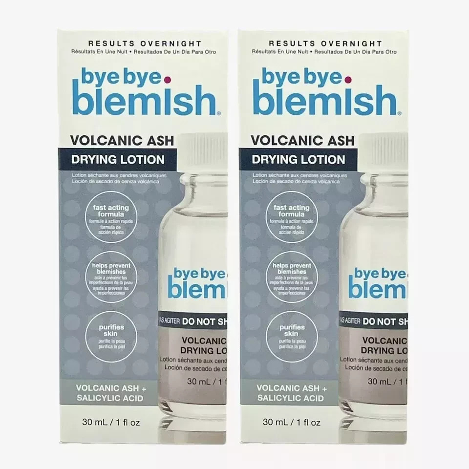 Loción secadora de cenizas volcánicas Bye Bye Blemish 1 oz (paquete de 2)