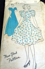 LOVELY VTG 1930s EVENING DRESS NEW YORK Sewing Pattern 12/30