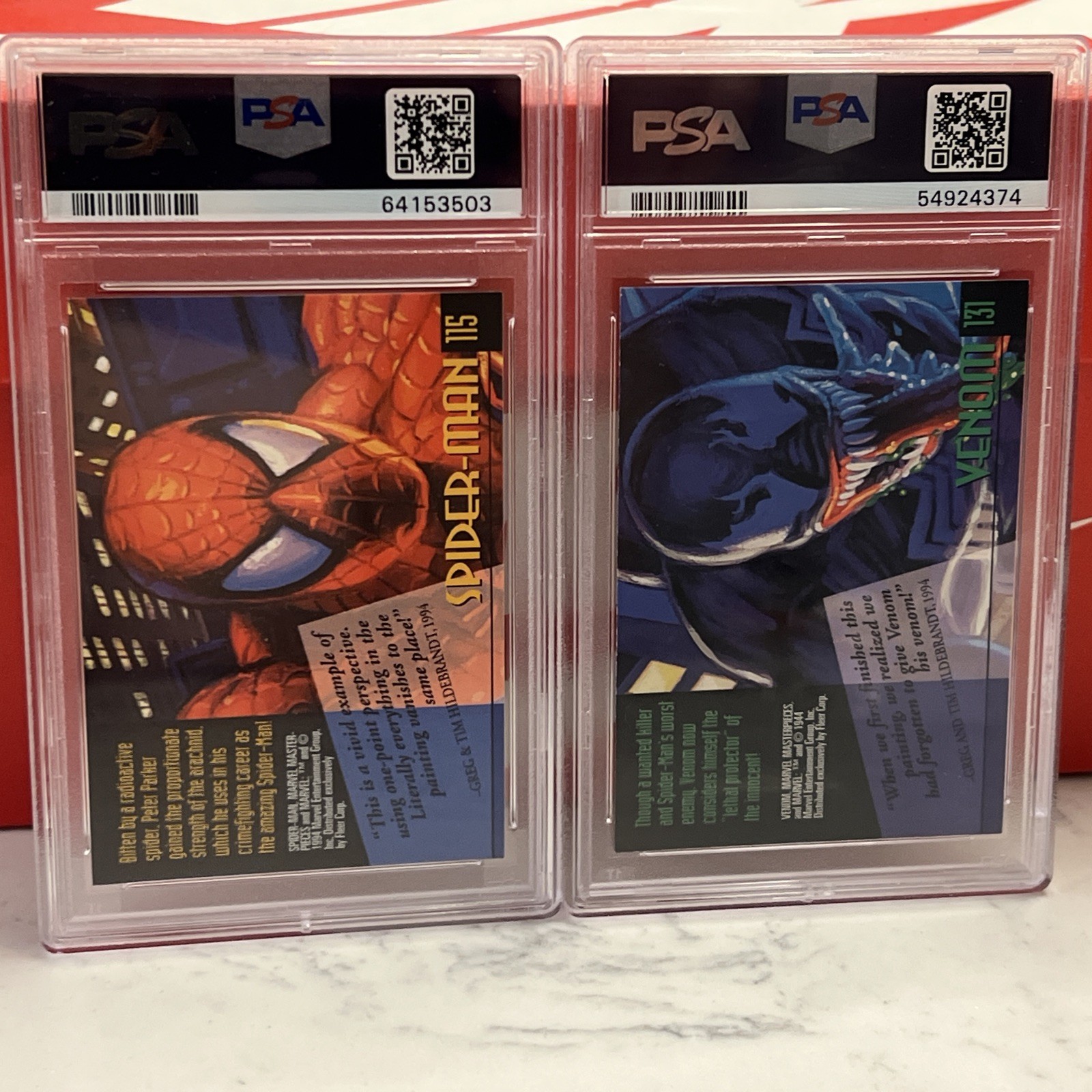 1994 Marvel Masterpieces - Spider-Man & Venom PSA 9 Combo Set view 2