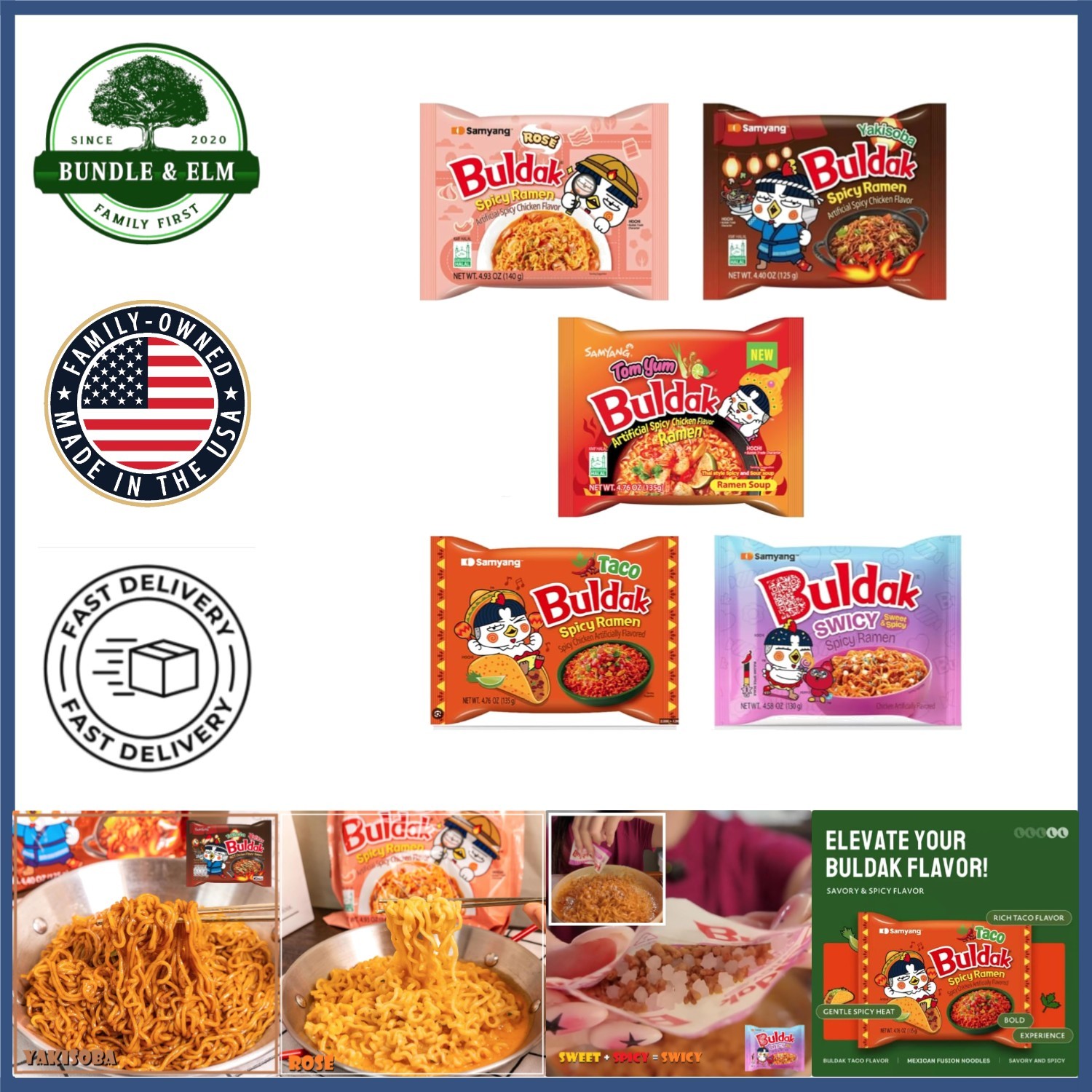 5 Pack Korean Fried Ramen with Varieties - Halal Certified I