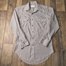 Vintage 70s Wrangler Shirt Men's Medium Plaid Pearl Buttons Western Cowboy 5277