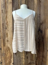 Textured Sheer Panel Cami Tank Top | Women’s M | Beige Neutral Coastal Chic Y2K