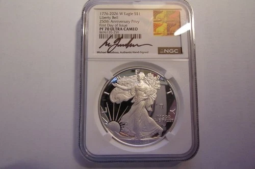 1776-2026-W AMERICAN SILVER EAGLE LIBERTY BELL PRIVY NGC PF70 UC FDOI GAUDIOSO!!