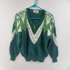 Christine Vintage Knit Sweater Metallic Detail Angora Blend  Women's Size S