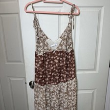 Lush Women's Cream Brown Sleeveless Cami Camisole Maxi A-Line Tank Dress Size M