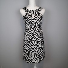  Michael KORS women black white zebra print sheath dress sleeveless 2  z2