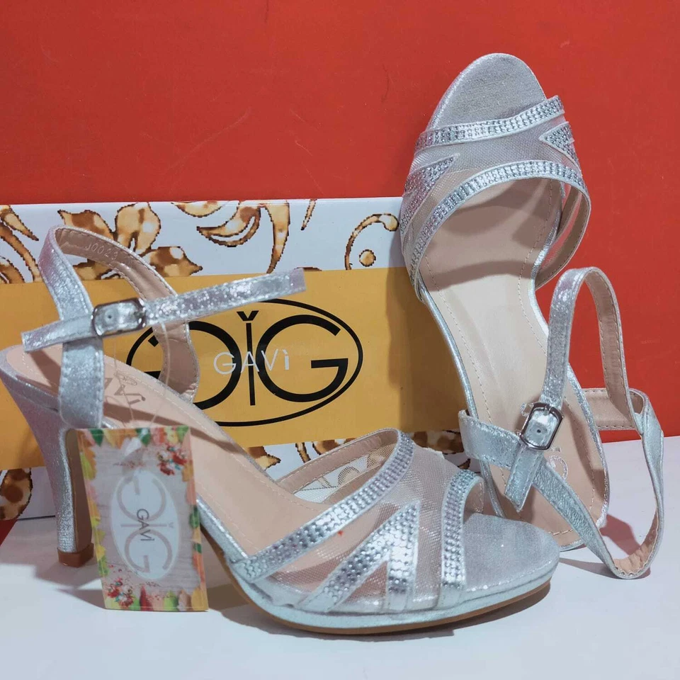 SANDALI DONNA TACCO ARGENTO 35 36 37 38 39 40 41 matrimonio cerimonia VV - Immagine 2 di 4