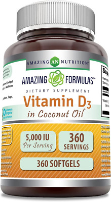 Amazing Formulas Vitamin D3 with Coconut Oil 5000 IU Softgels Supplement Non-GMO