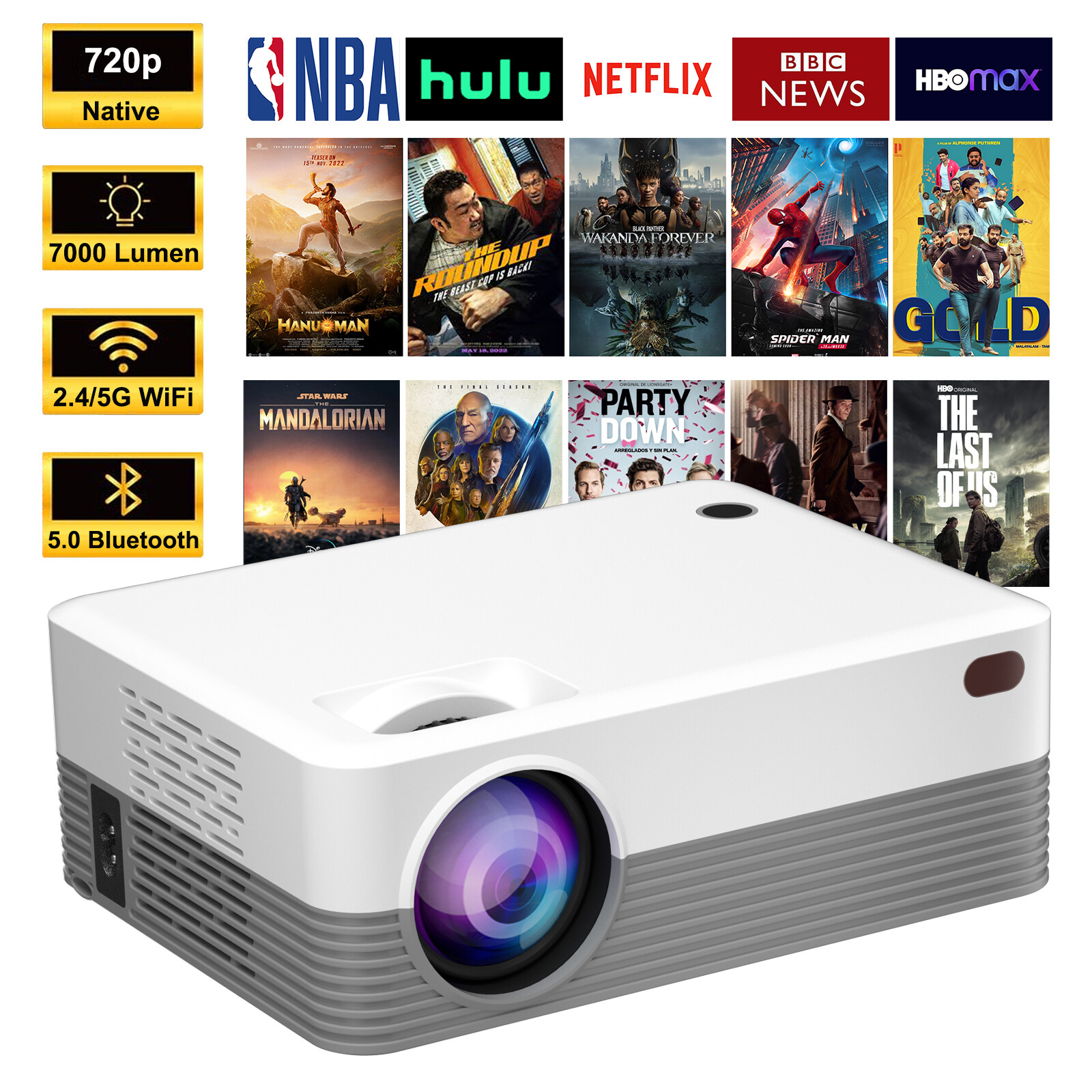 4K Mini Projector 7000 Lumen LED 1080P WiFi Bluetooth UHD Portable Home Theater-image