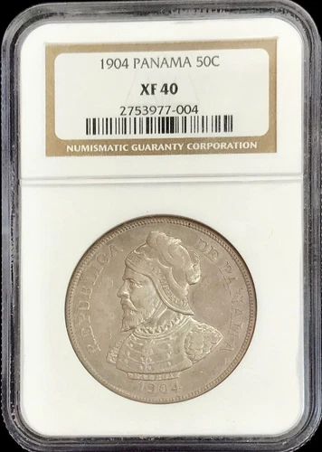 1904 SILVER PANAMA 50 CENTESIMOS COIN NGC EXTREMELY FINE 40