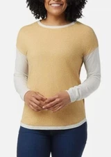 SmartWool Women's Shadow Pine Colorblock Wool Sweater Honey Gold Natural Brown M