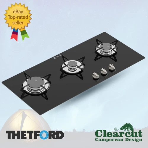 Campervan Gas Triple Hob, Thetford Topline 931 , VW Crafter Black Gas Hob Unit