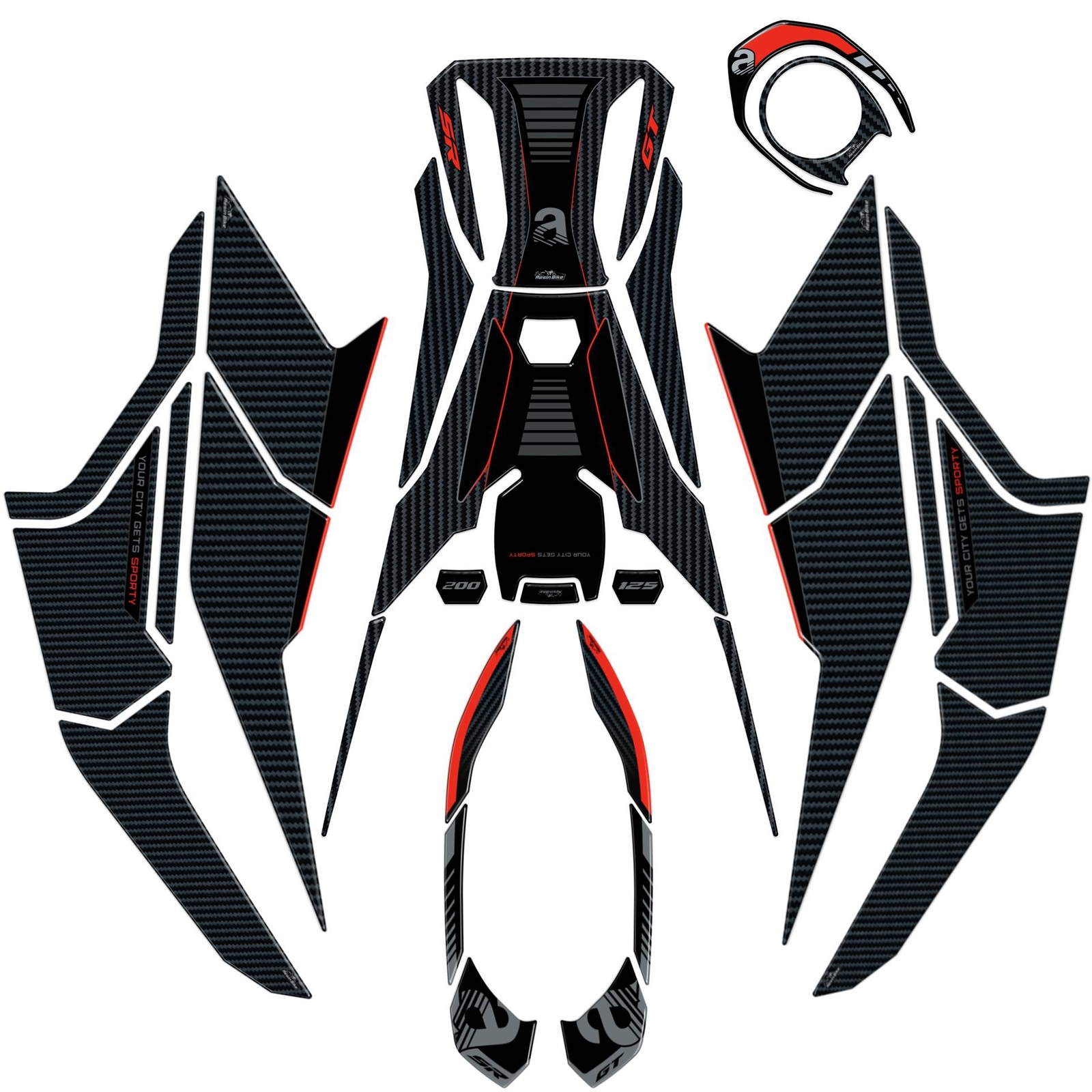 Kit Serbatoio Adesivi 3D compatibili con Aprilia SR 125-200 2022-2023 Completo