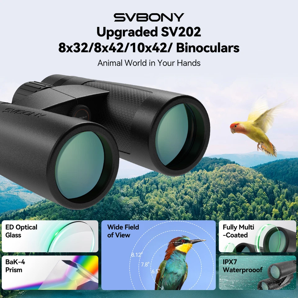 SVBONY SV202 Upgraded ED Binoculars 8x32/8x42/10x42 Wide Field for Bird Watching - Image 2 of 4