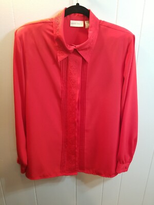 Vintage Jaclyn Smith Women's 16 Red Embroidered L/S Button up Blouse Office