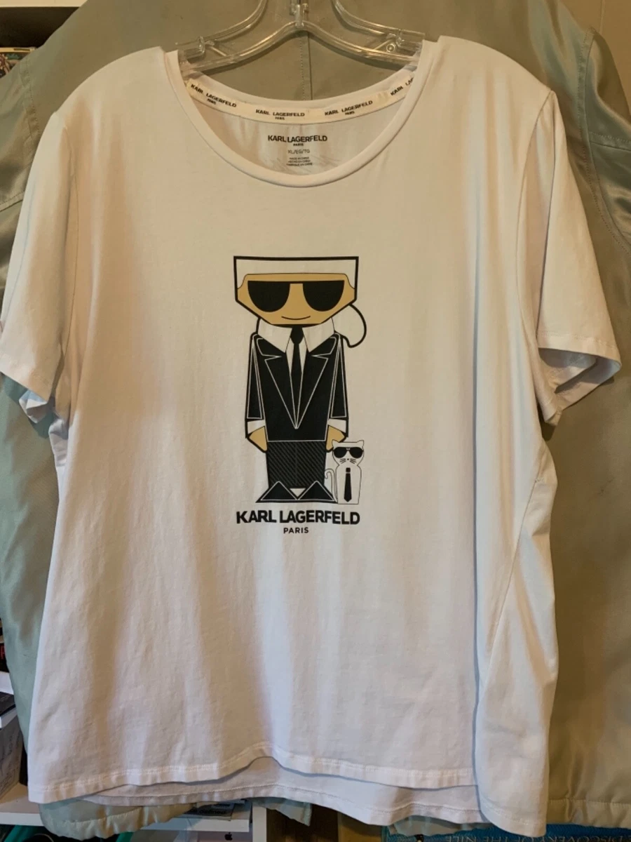 KARL LAGERFELD T-SHIRT SIZE MEN XL APPLIQUÉ CAT TIE SUNGLASSES