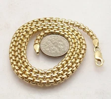 3.8mm Solid Round Box Chain Necklace 14K Yellow Gold Plated Real 925 Silver 
