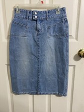 Poss Y2K Union Bay Denim Knee Length Light Wash Blue Jeans Skirt Front Pockets