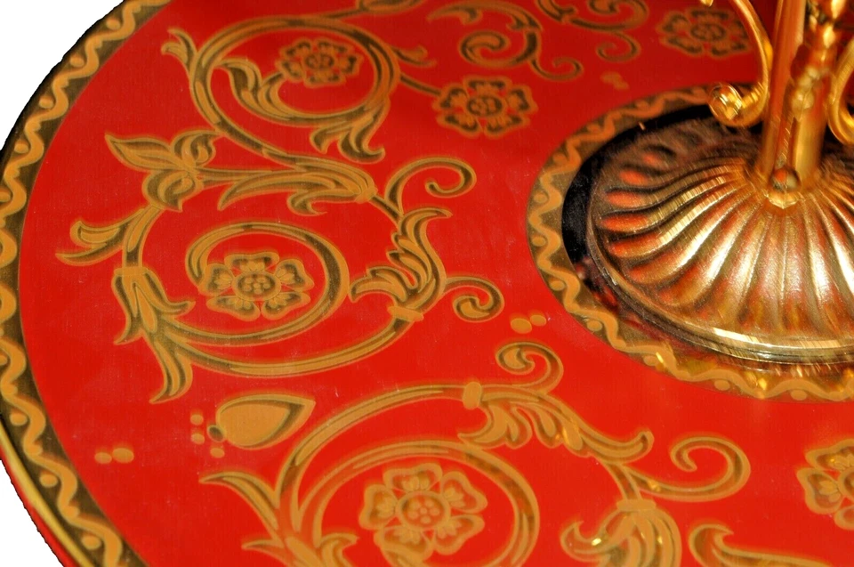 MURANO Art Glass 3-Tier Footed Tray Red/Gold by Decotech Hand Made Italy New - Image 4 of 4