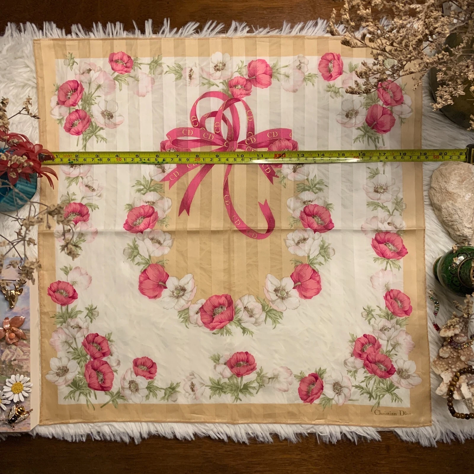 CHRISTIAN DIOR   Authentique   19 x 19 pouces   Coton le plus fin   Foulard carré   Rayure wov