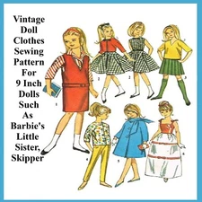 9" Skipper Doll Clothes Sewing Pattern From 1964 She's Barbie's Little Sister