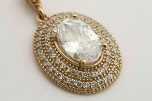 Ovalschliff Schönheit Fancy Anhänger 2,00Ct simulierter Diamant 14K Gelbgold vergoldet - Bild 3 von 5