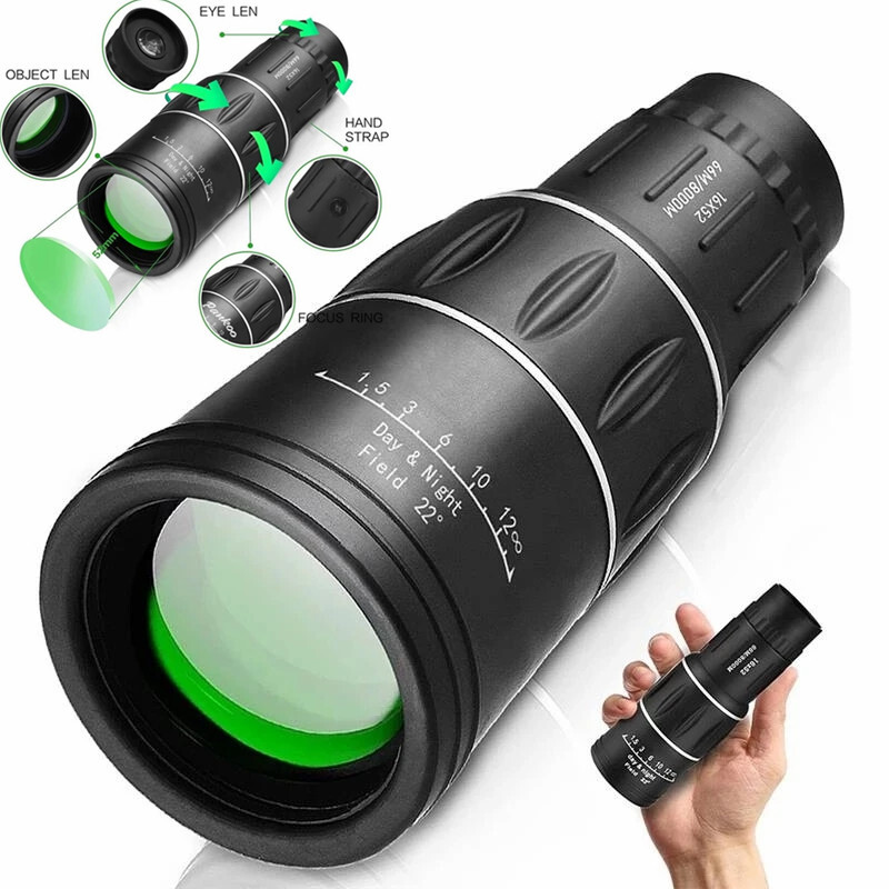 16X52 Telescope Long Range Low Night Vision Monocular For Smartphone Hiking