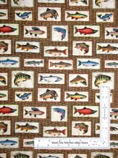 Fishing Fish Fabric By The Yard Trout Bass Cotton Take The Bait by RJR