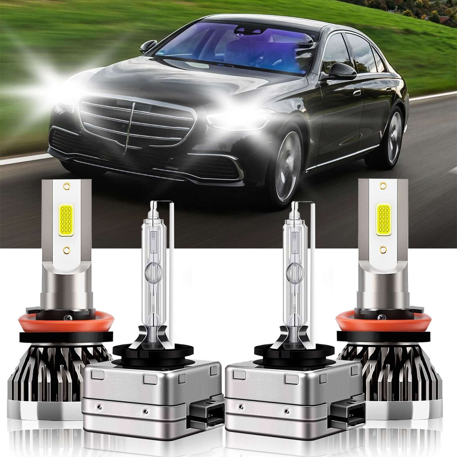 LED HID Headlight Hi Lo Beam H11 D1S Bulbs For Mercedes-Benz S500 2011-2013