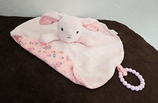 Modern Baby Snuggle Blanket Bunny Pink Flowers Lovey Security Round Teether