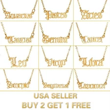 Twelve Constellations 12 Zodiac signs Gold Necklace Pendant Choker Collar Chain