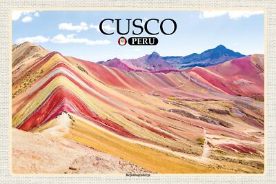 Holzschild 18x12 Cusco Peru Regenbogenberge Wand Deko Bar Kneipe Sammler Geschen