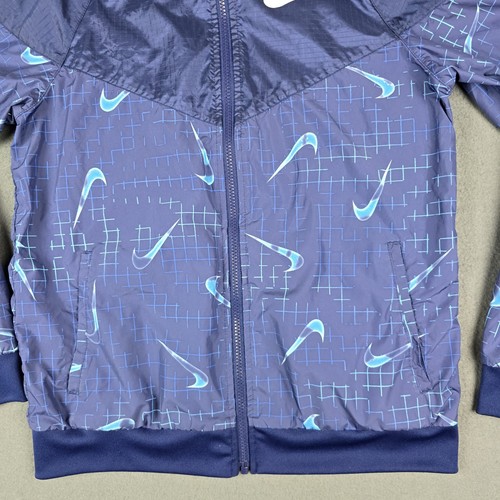 Nike Windbreaker Jacket Youth Boys X-Large Blue All Over Swoosh Print Loose Fit - Picture 4 of 15