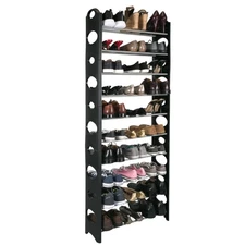 Simplify 10-Tier Stackable Plastic 30 Pairs Shoes Rack in Black