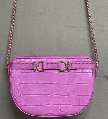 Talbots Croc-Embossed 100% Leather Crossbody Bag Purse Shoulder Bag Handbag Pink