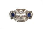 Vintage Sterling SIlver Cushion Cut CZ & Sapphire Sz 7.5 Ring