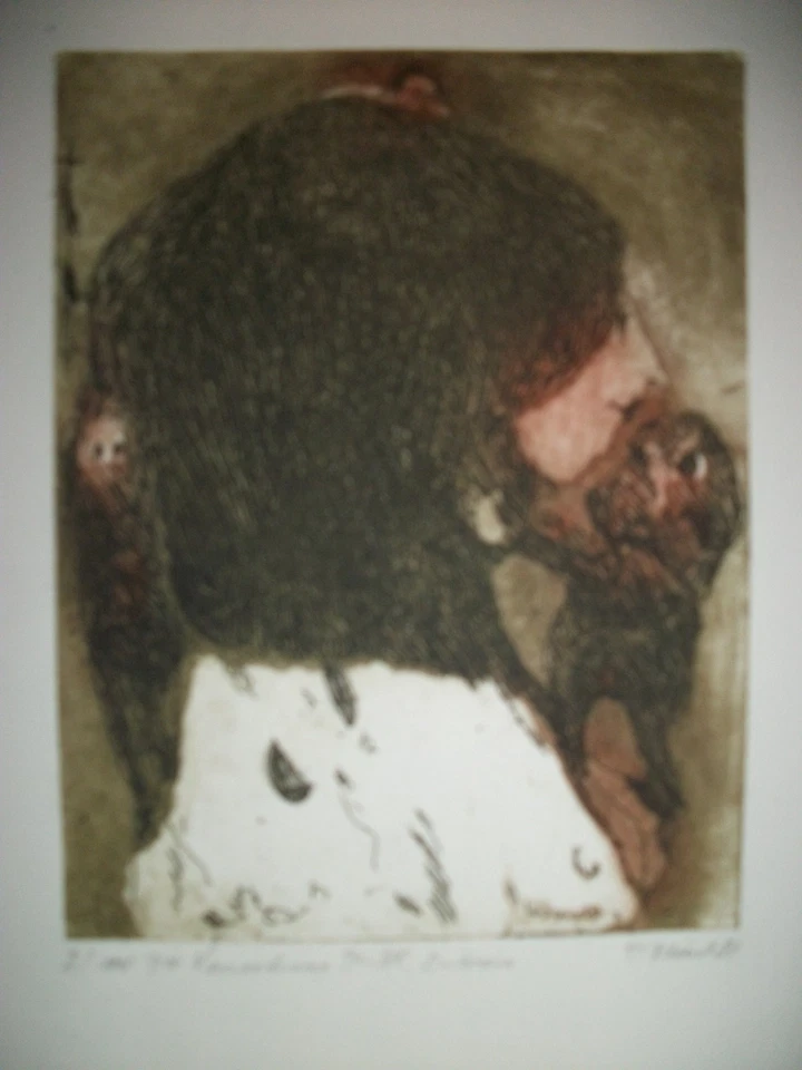 Dieter Kliesch, Die Versuchung. Aquarellierte Radierung 1982 Nr. 2/180?