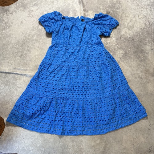 Lane Bryant Eyelet Dress Womens Size 18 Blue Lined Tiered Puff Sleeve Boho - Picture 1 of 10