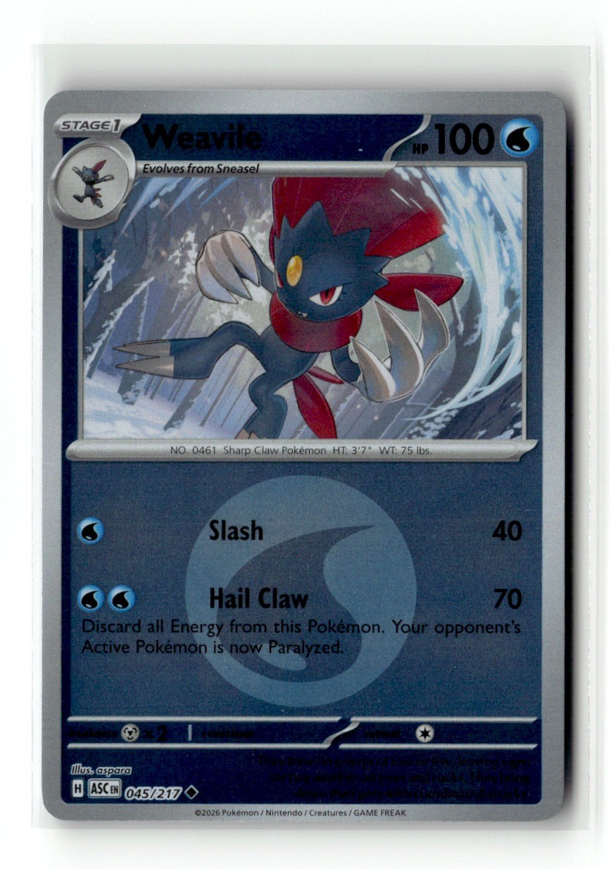 Weavile 45/217 Ascended Heroes Reverse Holo 2026 Pokemon NM