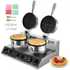 Commercial Waffle Maker, Dual-Head Round Waffle Baker Machine, 2460W Non-Stick