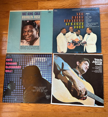 LOT - 4 VINYL for ONE PRICE-NAT KING COLE, MILLS BROS.,FATS DOMINOJOHNNY CASH