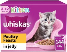 Whiskas Kitten Food Wet, 2-12 Months,Poultry Feasts in Jelly 144 x 85g Cat Food 5.55 per kilo
